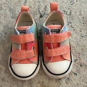Converse baby size 4C Coral & Rainbow Velcro Low-Top Sneakers